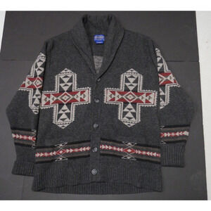 Pendleton Gray and Red Patterned Crewneck Sweater